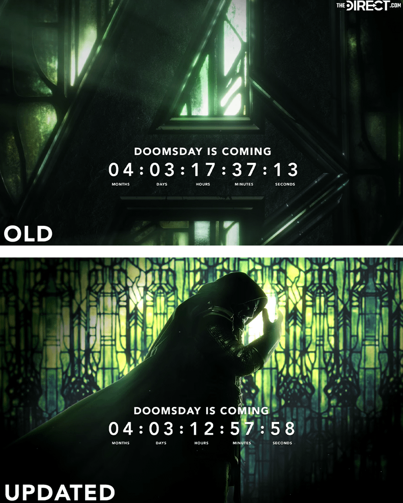 Avengers Doomsday clock with Avengers logo and Doctor Doom image.