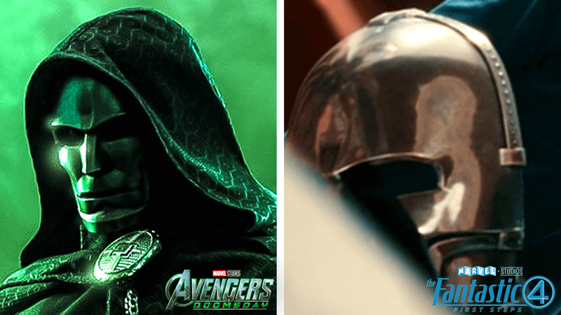 The Doctor Mask from Fantastic Four: First Steps next to the one from the Hot Toys statue.
