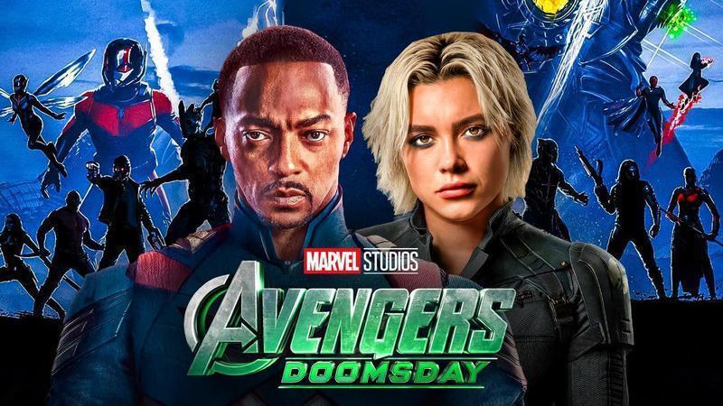 Sam Wilson and Yelena with the Avengers and Doomsday logo.