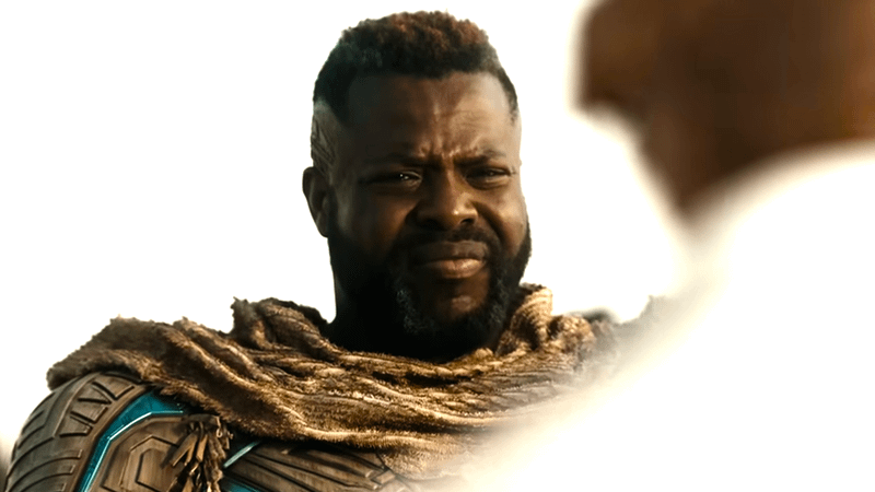 M'Baku with an expression of confusion as he meets The Thing.