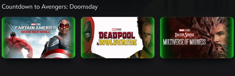 Disney+, Countdown to Avengers Doomsday playlist.
