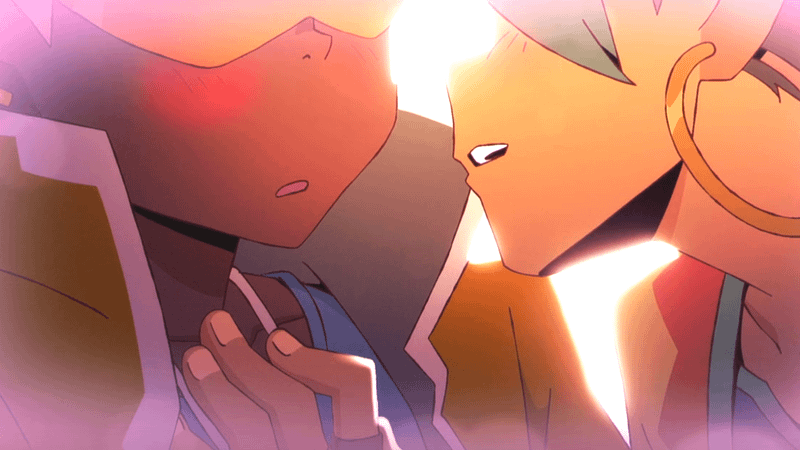 Dragon Striker scene of Odward and Casper about to lock lips.