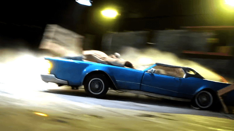 First Dynamic Duo clip shows vehicle crashing into objects.