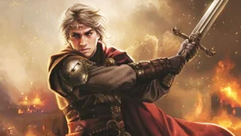 Aegon the Conqueror holding a sword.