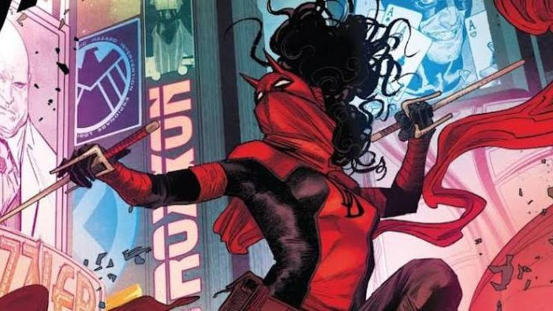 Elektra acting as Daredevil in Marvel Comics.