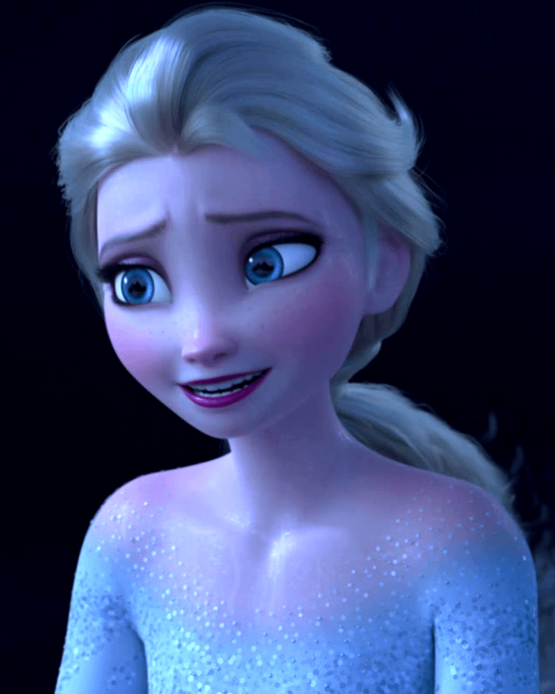 Elsa with her hair in a ponytail in Frozen 2.