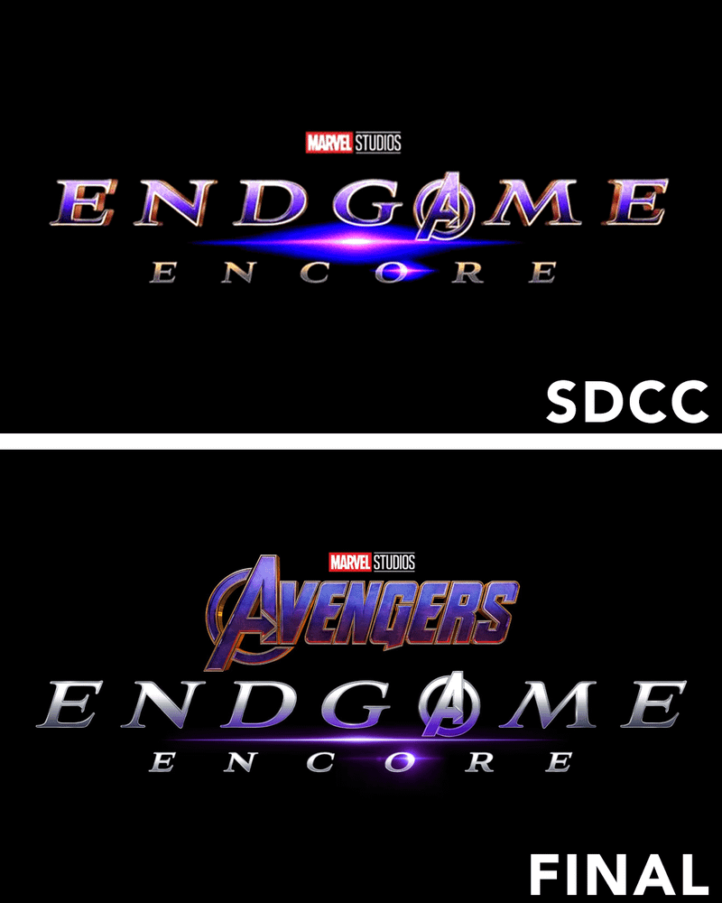'Avengers: Endgame Encore' title cards from SDCC and the final logo.