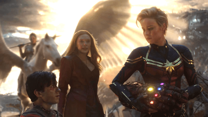 Peter Parker, Wanda, and Carol Danvers in Avengers: Endgame.