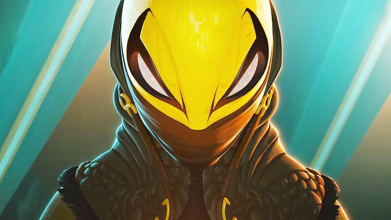 Iron Fist looking downward at the camera in Eyes of Wakanda