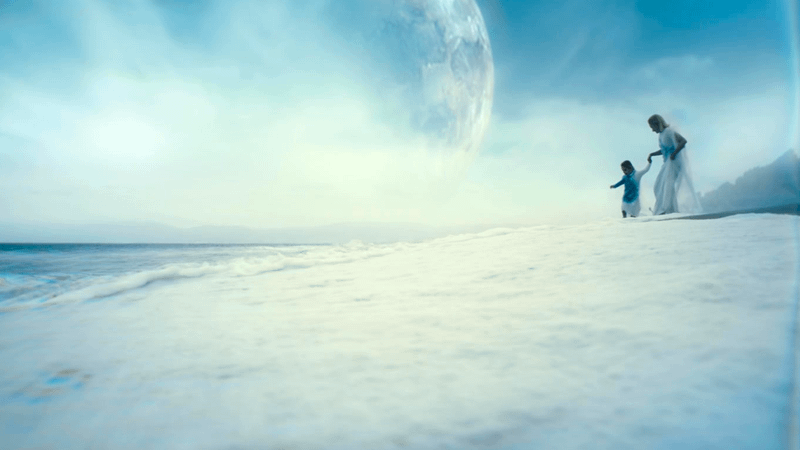 Shalla-Bal and her child on a beach in The Fantastic Four: First Steps