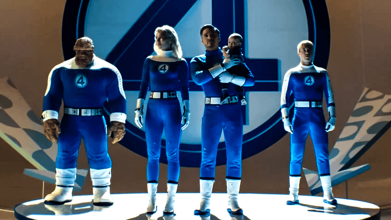The Fantastic Four members Sue Storm, Reed Richards, The Thing and Johnny Storm.