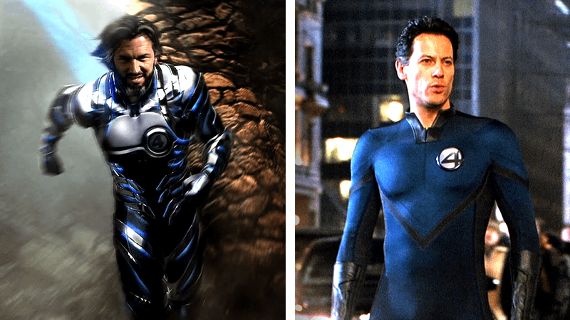 Mr Fantastic, Reed Richards beard concept art from Fantastic Four 3 with 2005 movie live-action shot.