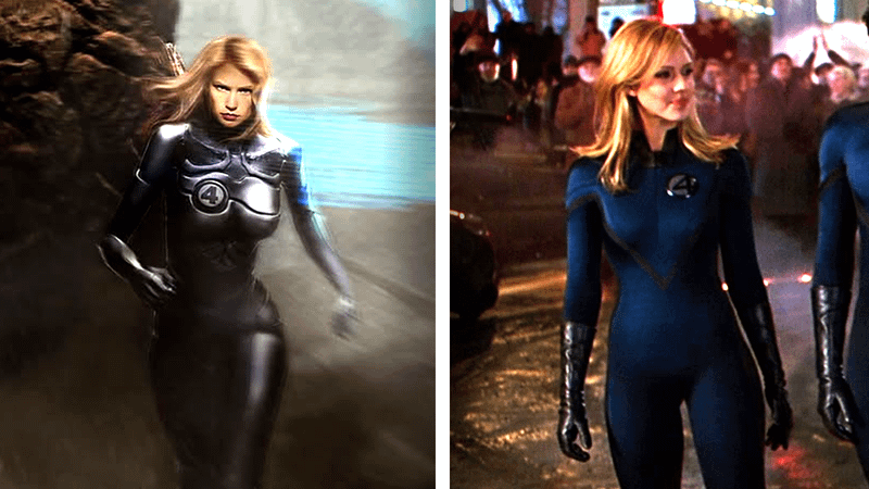Jessica Alba, Sue Storm concept art from Fantastic Four 3 vs 2005 movie.