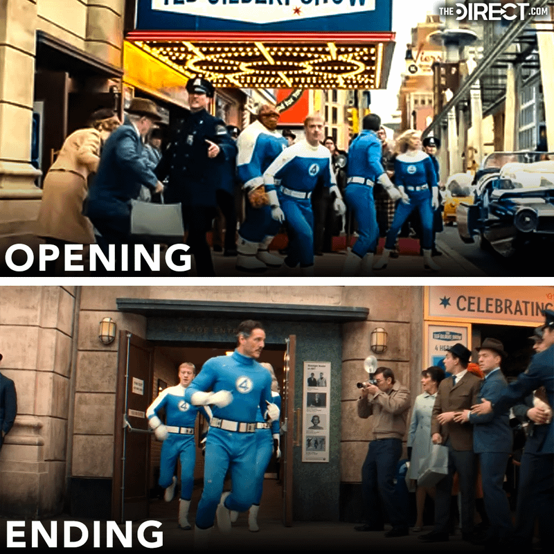The opening and closing scenes of The Fantastic Four leaving the Ted Gilbert show.