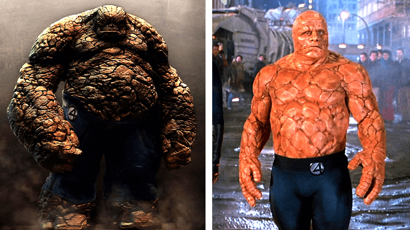 Thing in Fantastic Four 3 concept art vs Michael Chiklis in 2005 Movie.
