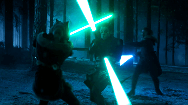 Ahsoka and Anakin fighting a mysterious character in Ahsoka.