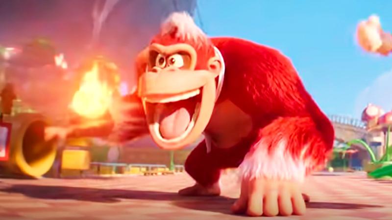 Fire Donkey Kong holding a fire ball in The Super Mario Bros. Movie
