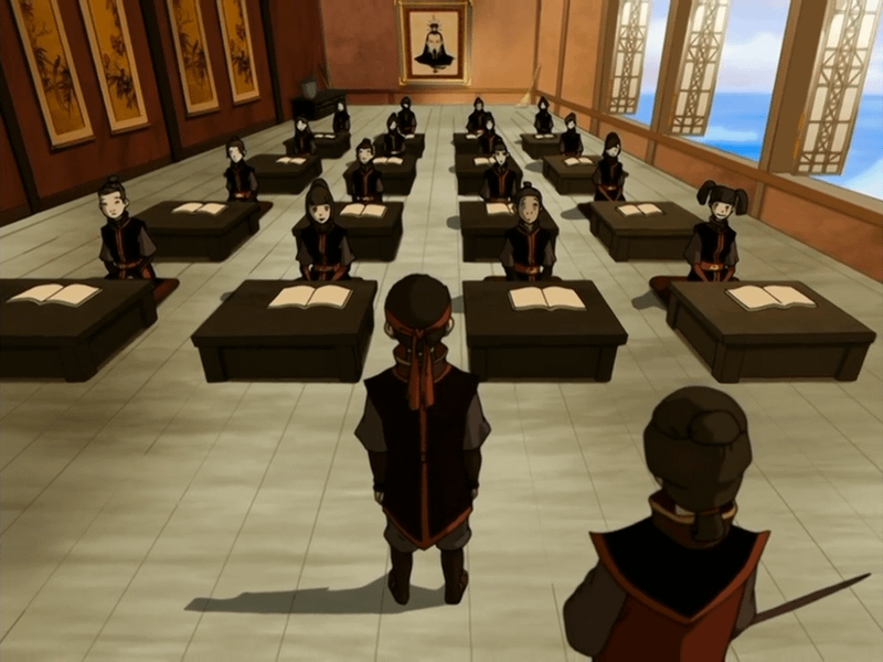 Aang in a classroom in the Fire Nation in Avatar: The Last Airbender.