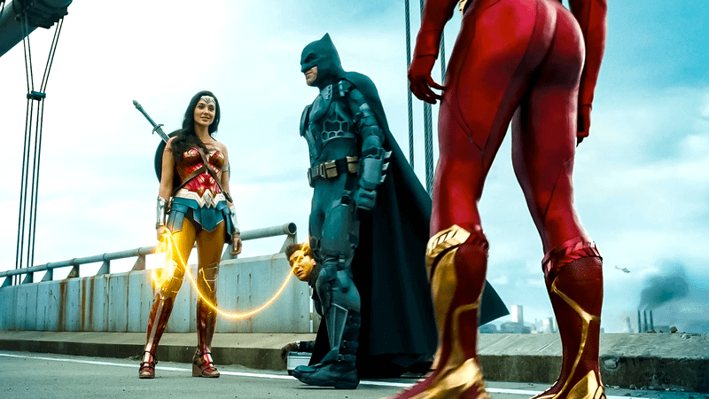 Ezra Miller Ben Affleck Gal Gadot The Flash Bridge Scene