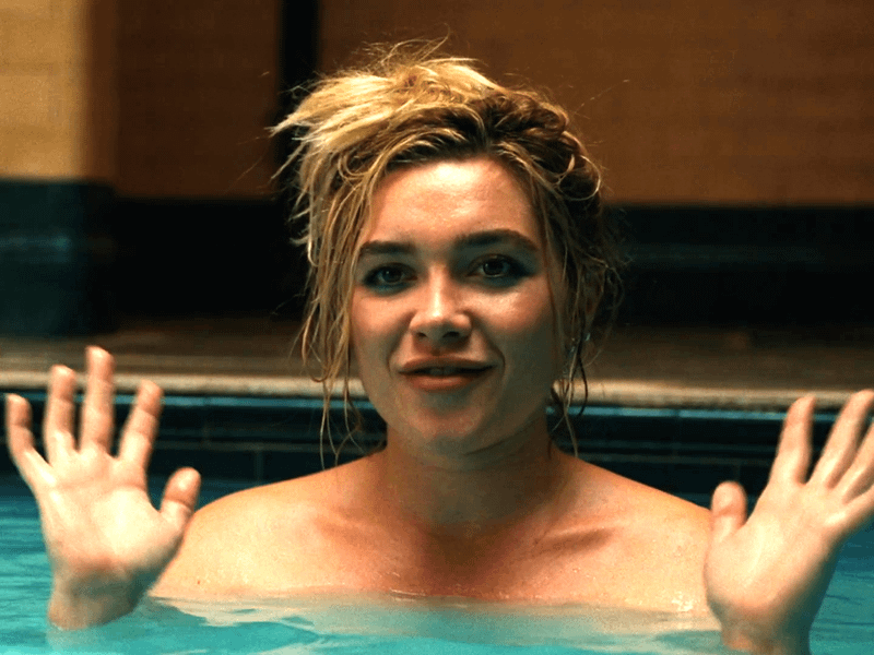 Florence Pugh as Yelena Belova in a bathtub with her hands up in 'Spider-Man: Brand New Day.'