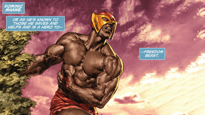 Dominic Mndawe's Freedom Beast, injured, from Justice League: Cry for Justice.