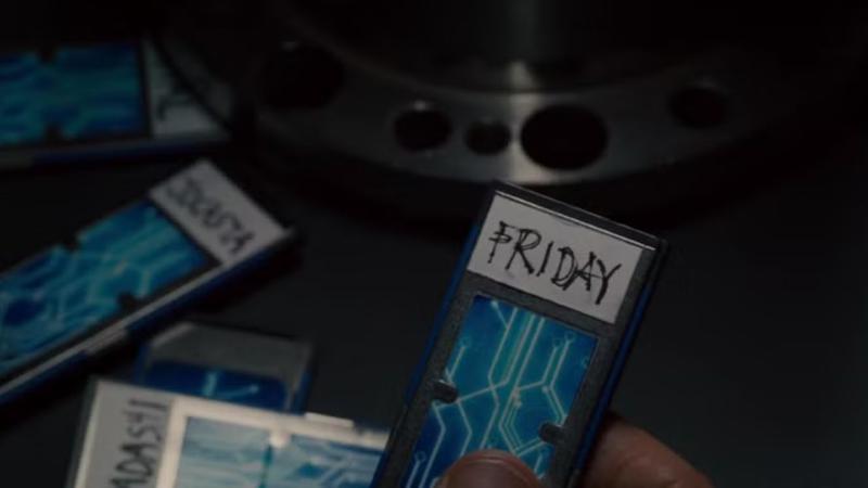 Tony Stark holding up FRIDAY in Avengers: Age of Ultron.