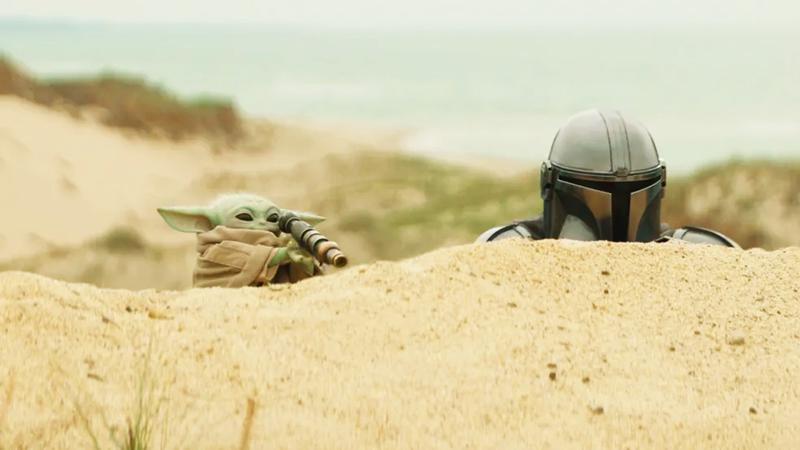 Pedro Pascal's Din Djarin alongside Grogu.
