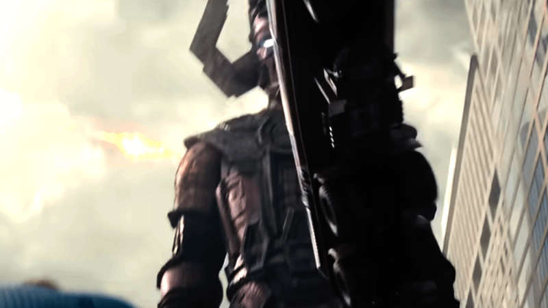 Galactus walking through a city street in Fantastic Four: First Steps