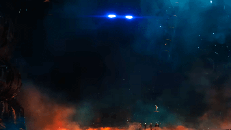 Galactus' eyes shining through darkness in The Fantastic Four: First Steps