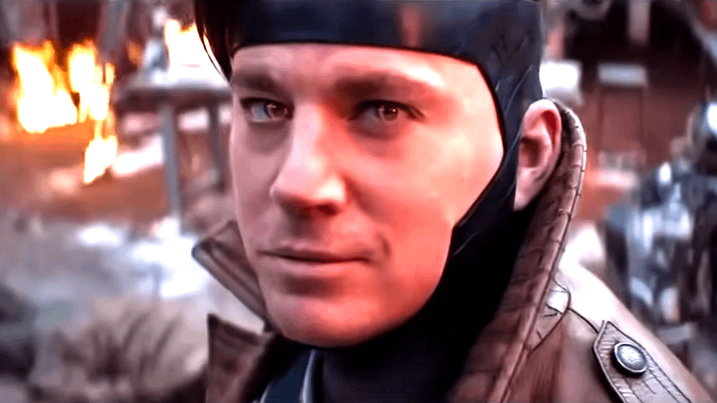 A close-up of Channing Tatum's Gambit giving a subtle grin in a deleted scene from 