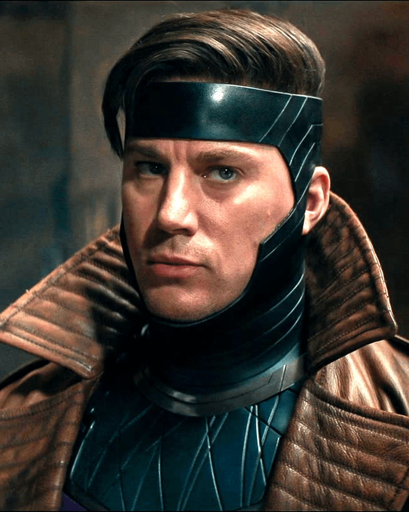 Channing Tatum wearing Gambit headgear and leather jacket in 'Deadpool and Wolverine.'
