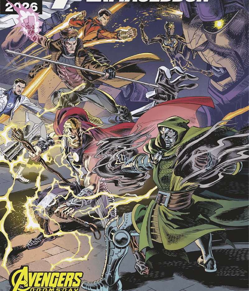Gambit fighting Doom in Avengers: Doomsday art.