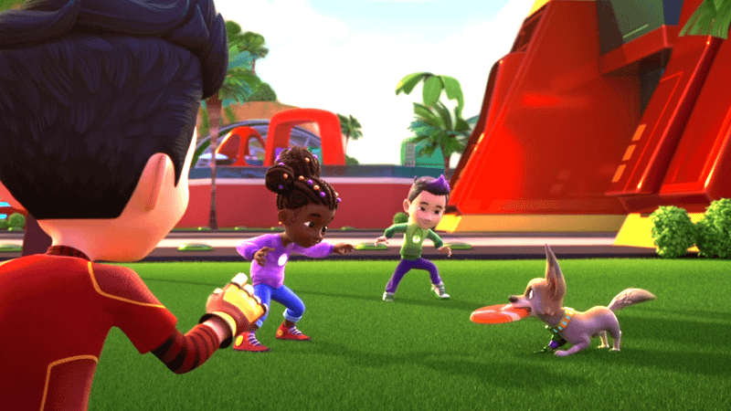 Gamma playing with Tony, Riri and Amadeus in Iron Man and His Awesome Friends