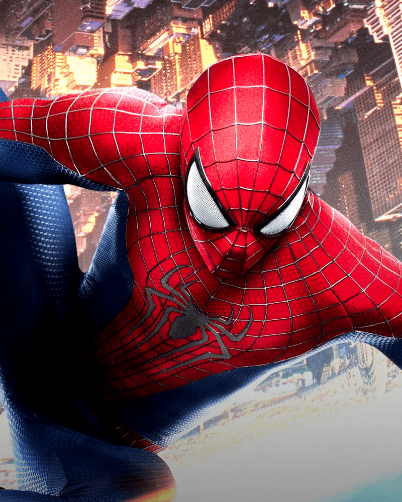 Andrew Garfield's Spider-Man suit from The Amazing Spider-Man 2 in front of New York City