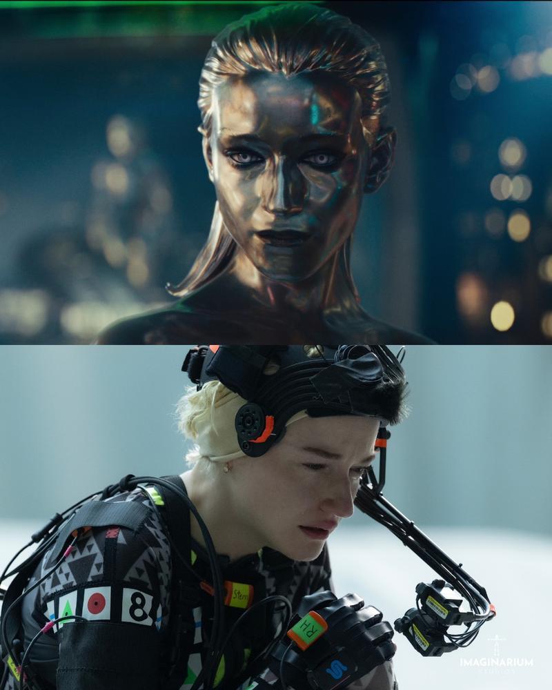 The Fantastic Four Silver Surfer, Julia Garner mo-cap close up.