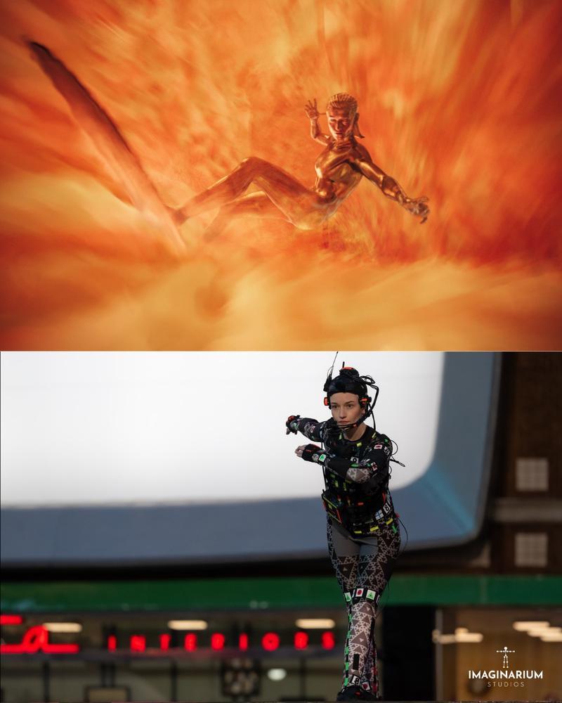 The Fantastic Four Silver Surfer, Julia Garner mo-cap surfing.