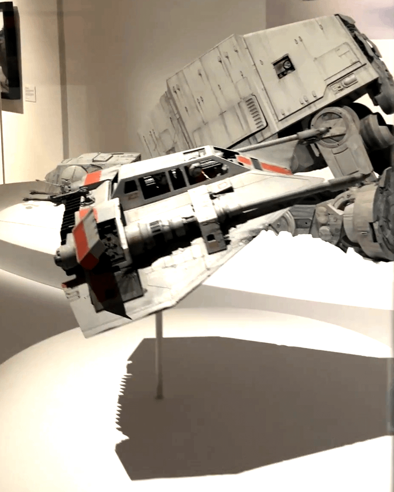 model of Luke Skywalker's Snowspeeder taking down AT-AT Walker from 'Star Wars: Episode V — The Empire Strikes Back.'