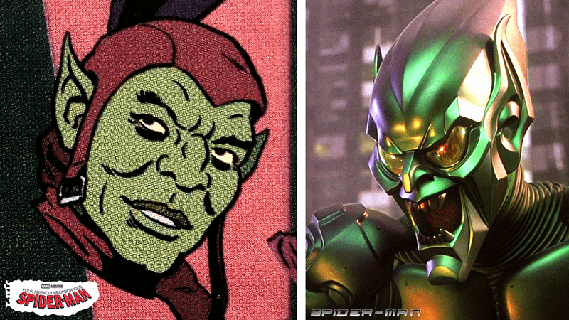 Your Friendly Neighborhood Spider-Man's Green Goblin design alongside Willem Dafoe's version.