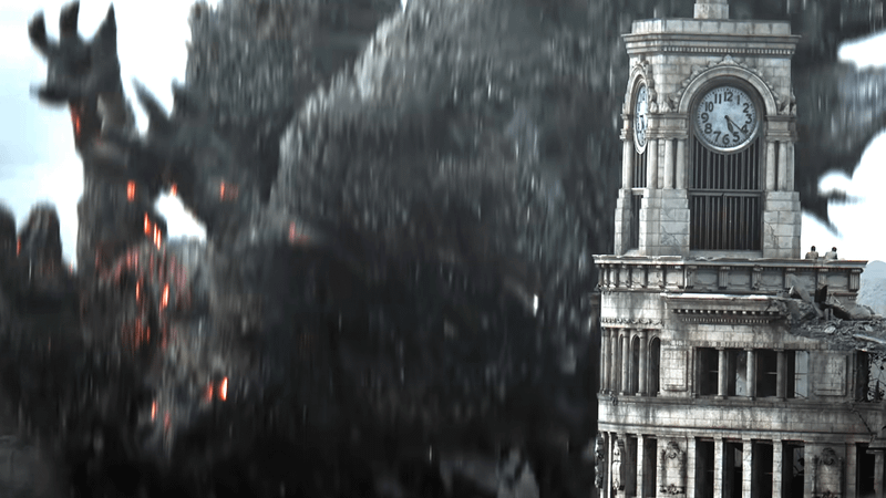 Godzilla falling from the sky in Godzilla Minus Zero.
