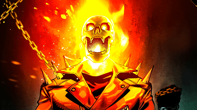 Ghost Rider screaming with his head on fire in Marvel Comics