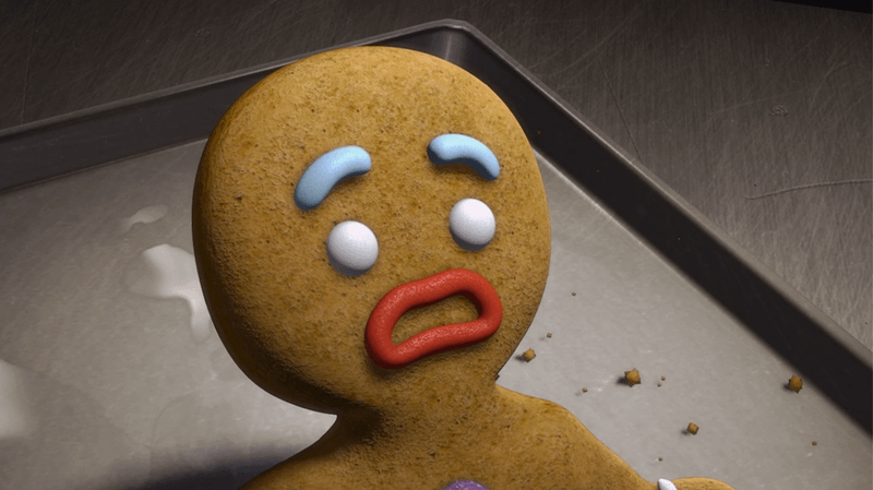 Gingy screaming on a table in Shrek