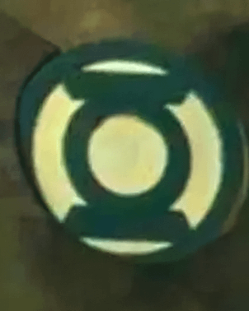 Green Lanterns symbol on Hal Jordan's suit.