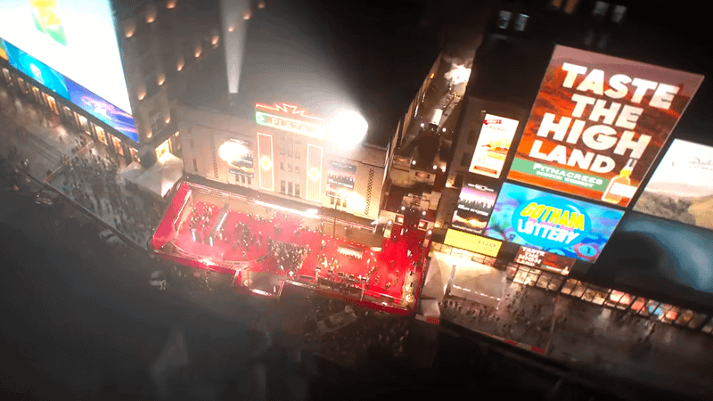 Clayface's Gotham City with numerous neon lights.