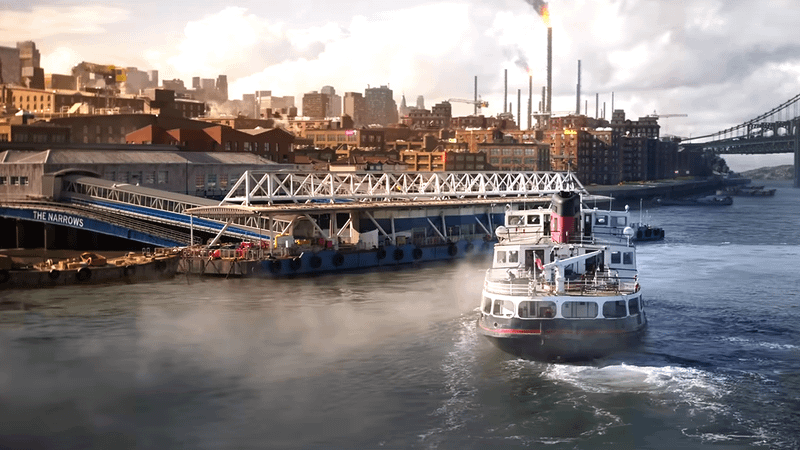 Smoky factories seen in the background in Gotham.