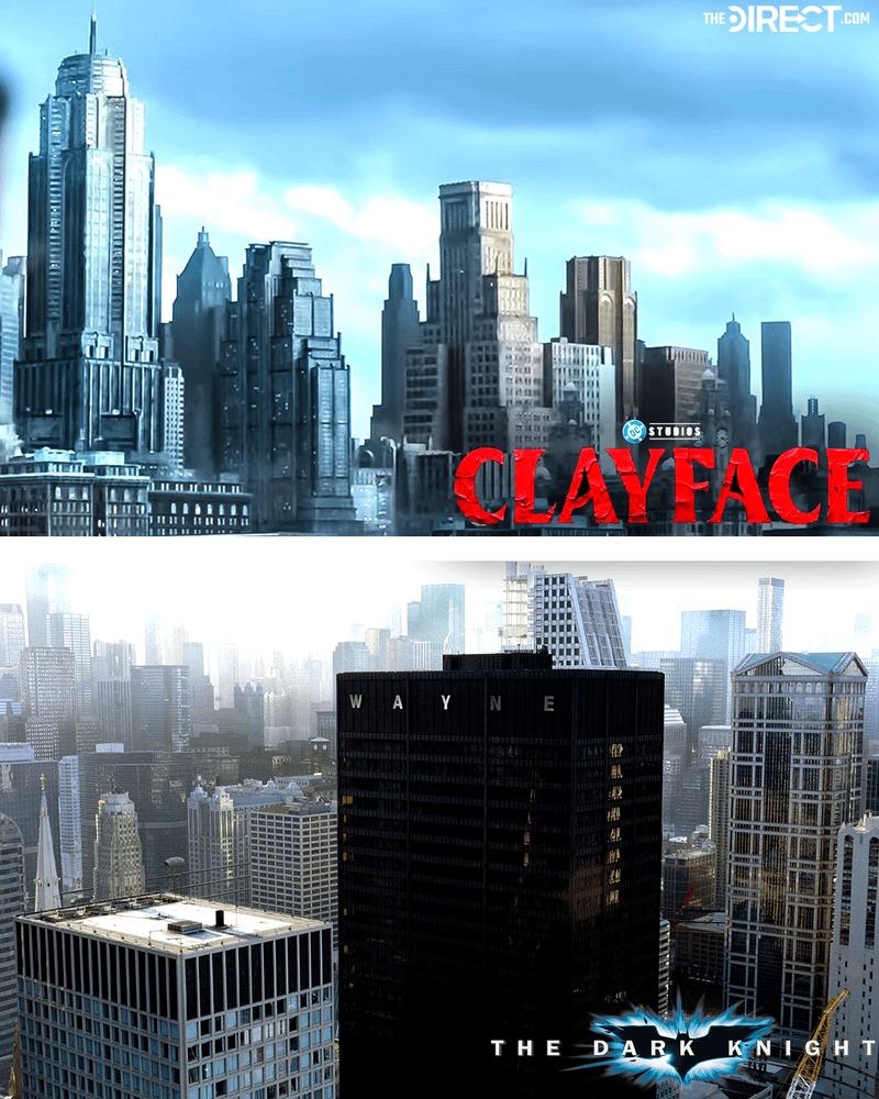 Clayface's Gotham skyline versus that of The Dark Knight.