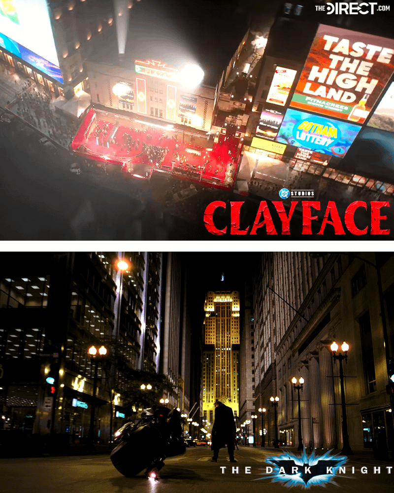 Clayface's version of Gotham City versus The Dark Knight.