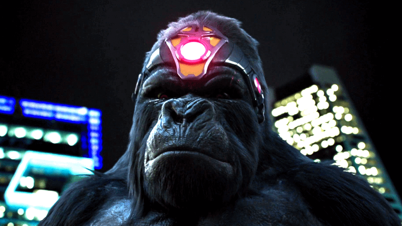 Gorilla Grodd with glowing headpiece on in 'The Flash.'