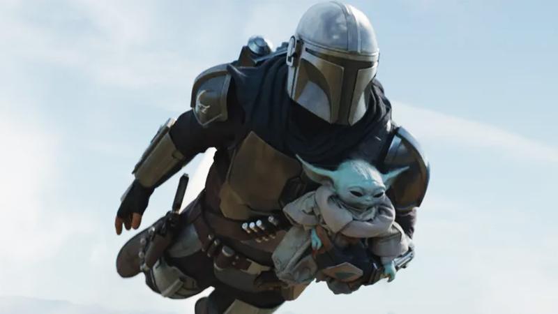 The Mandalorian Grogu flying.