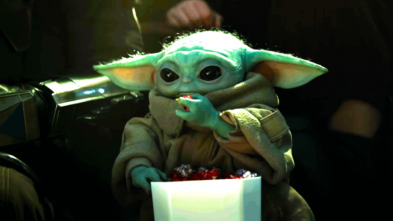 Grogu eating in The Mandalorian and Grogu trailer.