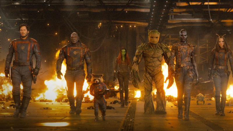 The Guardians of the Galaxy walking together in Vol. 3.